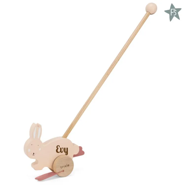Best Trixie Houten duwstok - Mrs. Rabbit ( met naam ) Trixie Houten Speelgoed | Kraamcadeau Meisje
