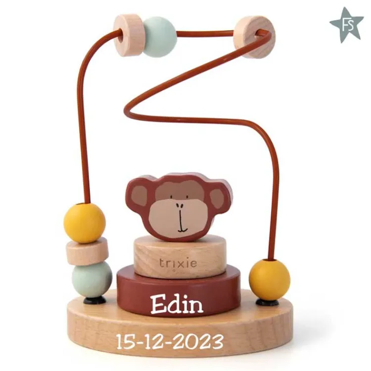 Outlet Trixie houten kralenframe Mr. Monkey ( met naam ) Trixie Houten Speelgoed | Kraamcadeau Jongen