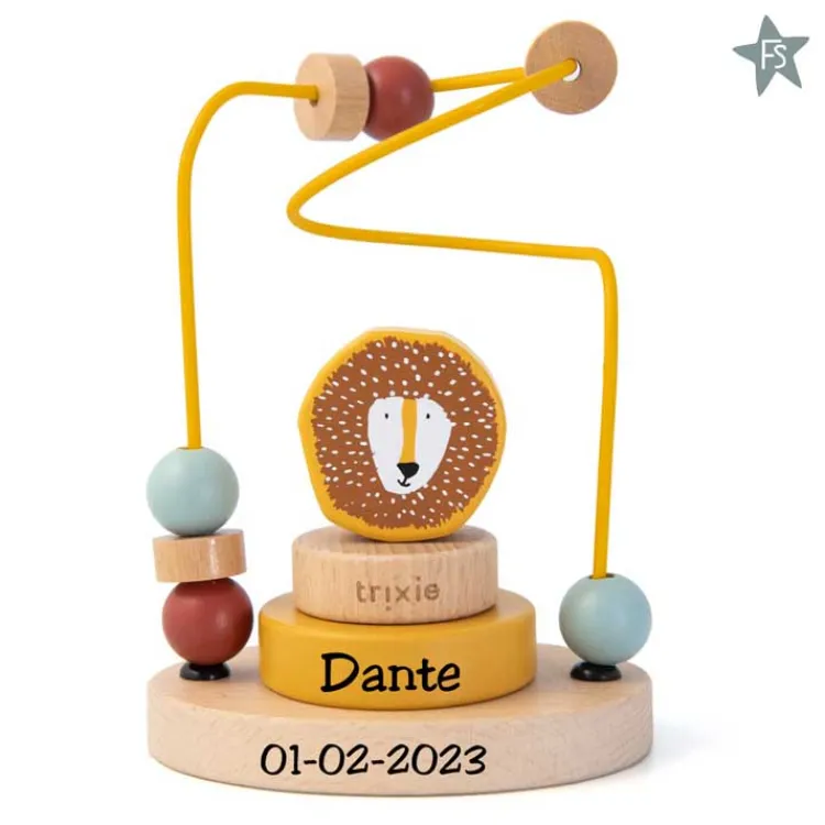 New Trixie houten kralenframe Mr. Lion ( met naam ) Trixie Houten Speelgoed | Kraamcadeau Jongen