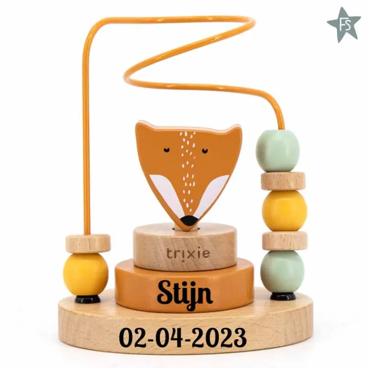Sale Trixie houten kralenframe Mr. Fox ( met naam ) Trixie Houten Speelgoed | Kraamcadeau Meisje