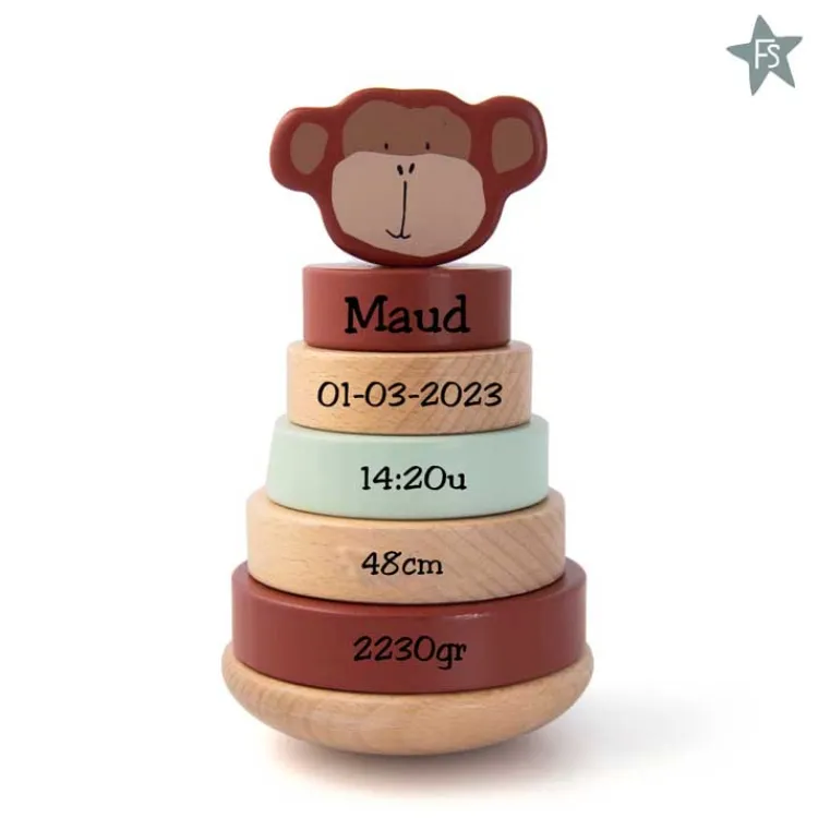 Online Trixie houten stapeltoren Mr. Monkey ( met naam en geboortegegevens ) Trixie Houten Speelgoed | Houten Stapeltorens Met Naam