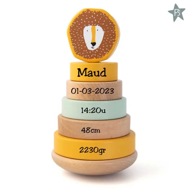 Sale Trixie houten stapeltoren Mr. Lion ( met naam en geboortegegevens ) Trixie Houten Speelgoed | Houten Stapeltorens Met Naam