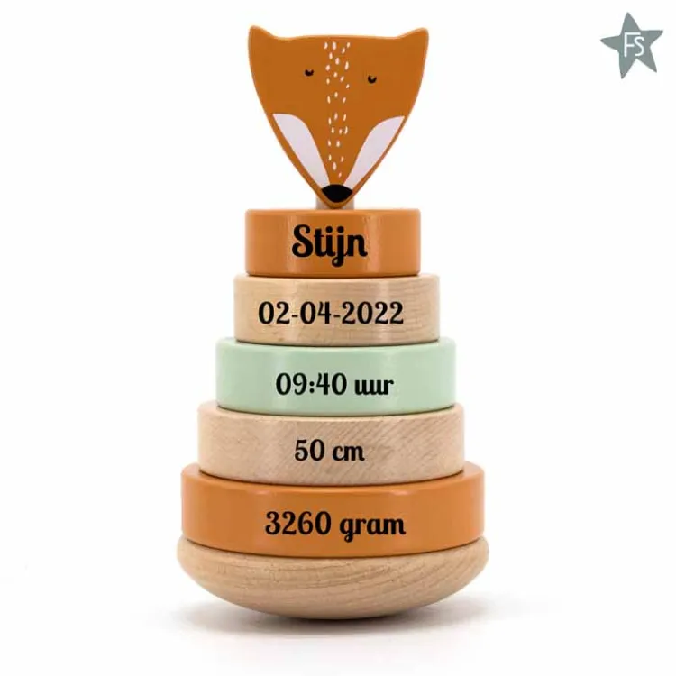 Best Trixie houten stapeltoren Mr. Fox ( met naam en geboortegegevens ) Trixie Houten Speelgoed | Houten Stapeltorens Met Naam
