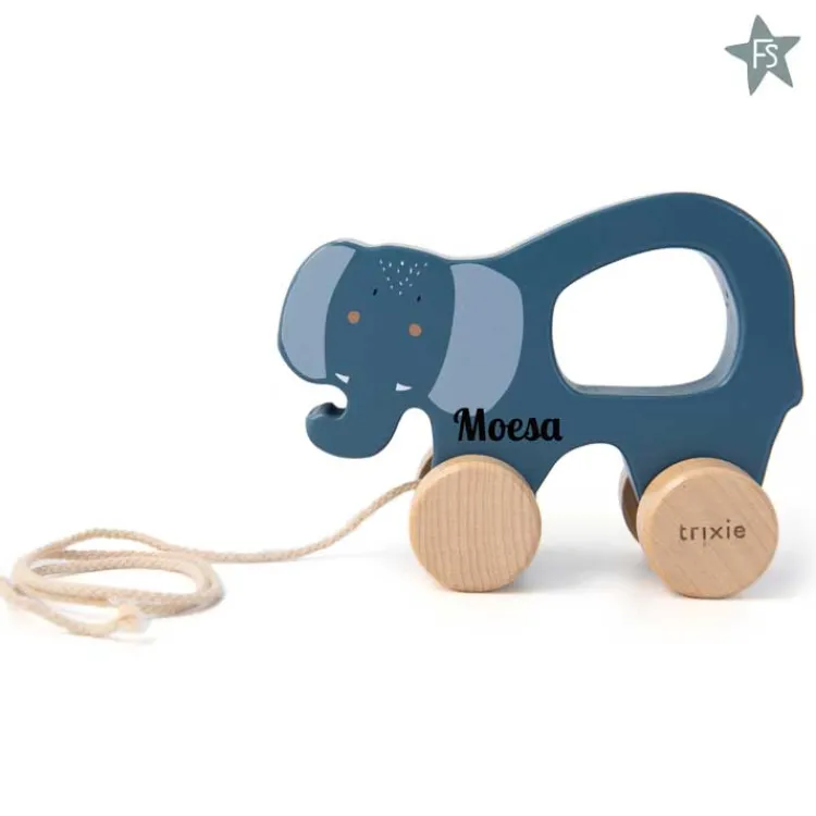 Outlet Trixie Houten trekspeeltje - Mrs. Elephant met naam Trixie Houten Speelgoed | Houten Trekdieren Met Naam