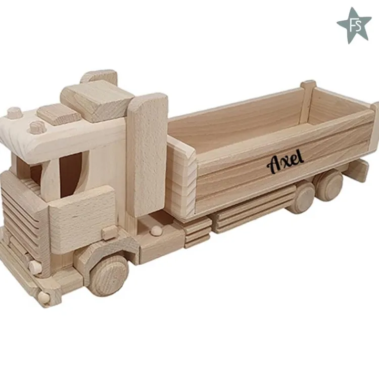 New Vrachtwagen groot met open bak met naam Beukenhout Houten Speelgoed Met Naam | Kraamcadeau Jongen