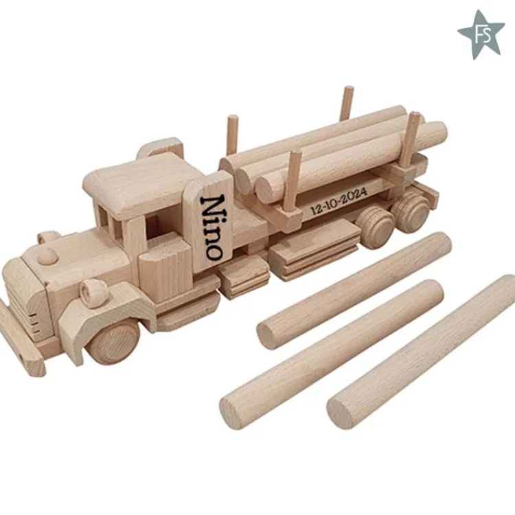 Best Vrachtwagen torpedoneus met boomstammen beukenhout ( met naam ) Houten Speelgoed Met Naam | Kraamcadeau Jongen