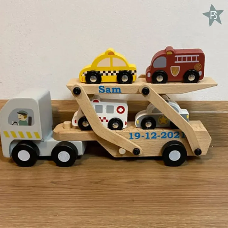 Hot Houten transporter (met naam / datum ) Kraamcadeau Jongen