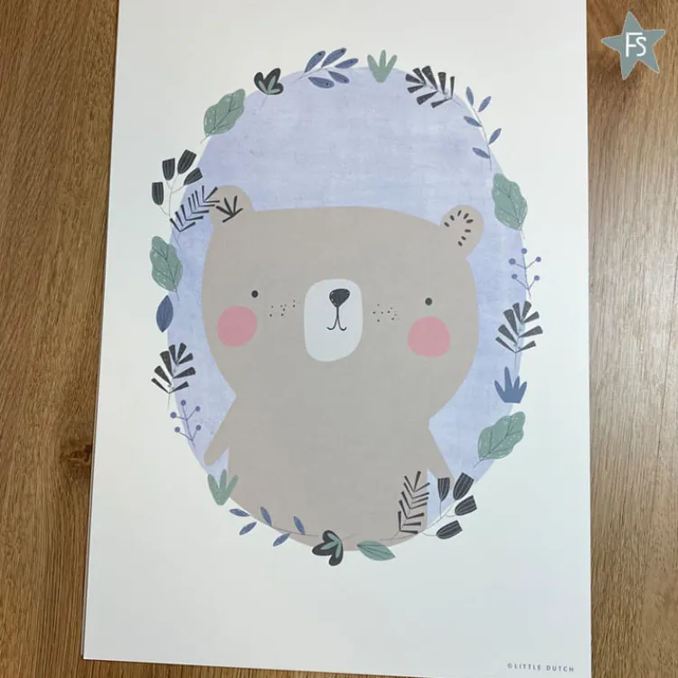 Outlet Poster Bear Blue Kraamcadeau Jongen